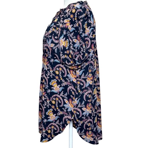 NEW LOFT Top Womens Long Sleeve Floral Print Blouse M Navy Multi-Color Loose Fit - Picture 4 of 9